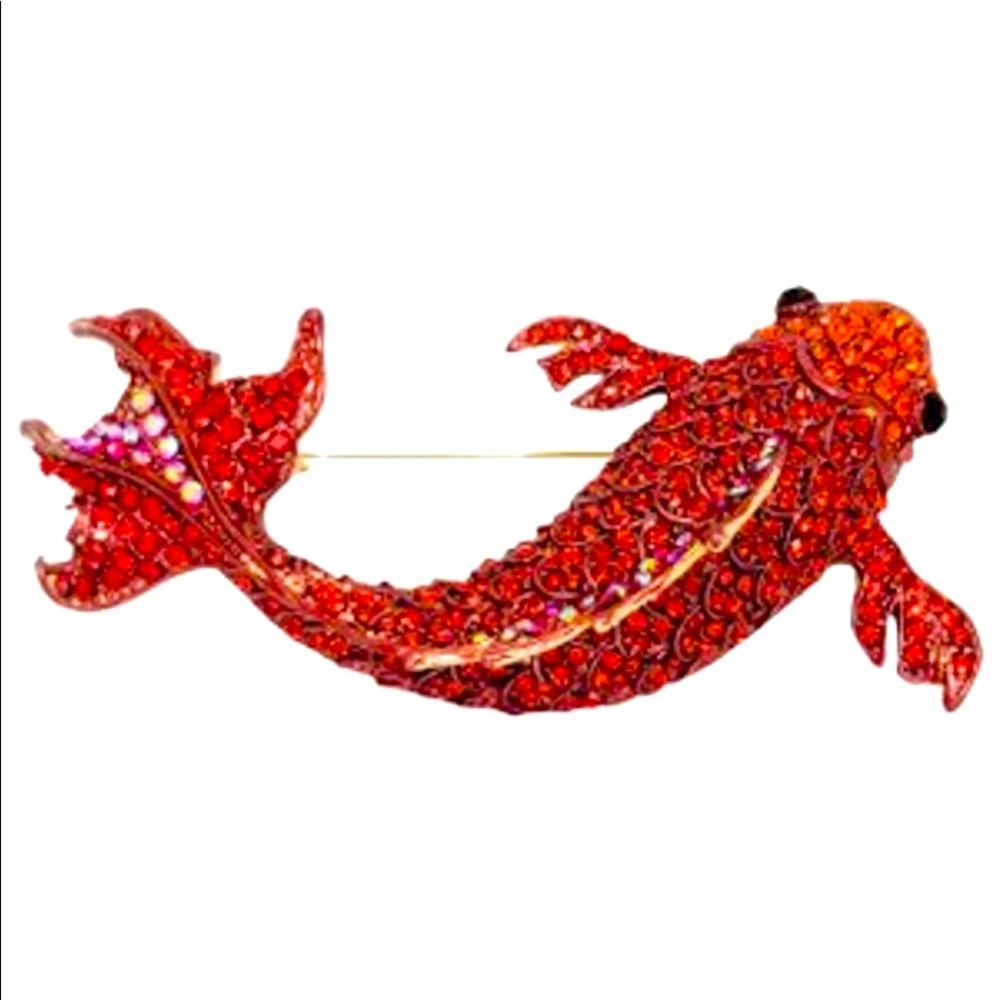 Red & Orange Austrian Crystal Red
Enamel Gold Koi Fish Brooch Pendant